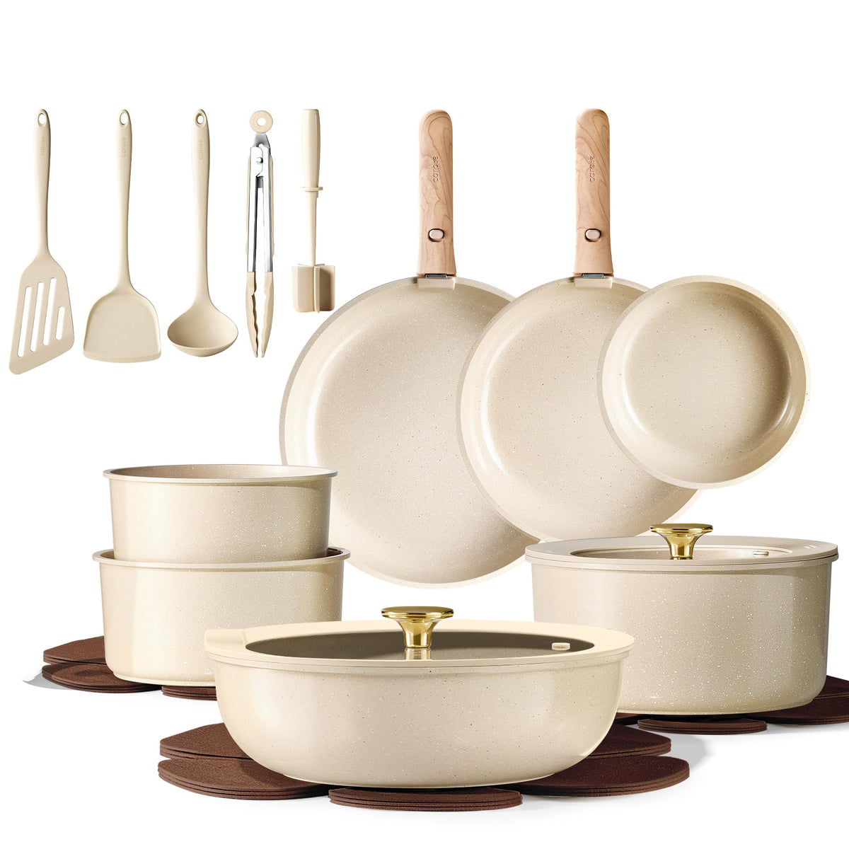 CAROTE 22-piece pots and pans set with non-stick coating.