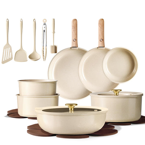 CAROTE 22-piece pots and pans set with non-stick coating.