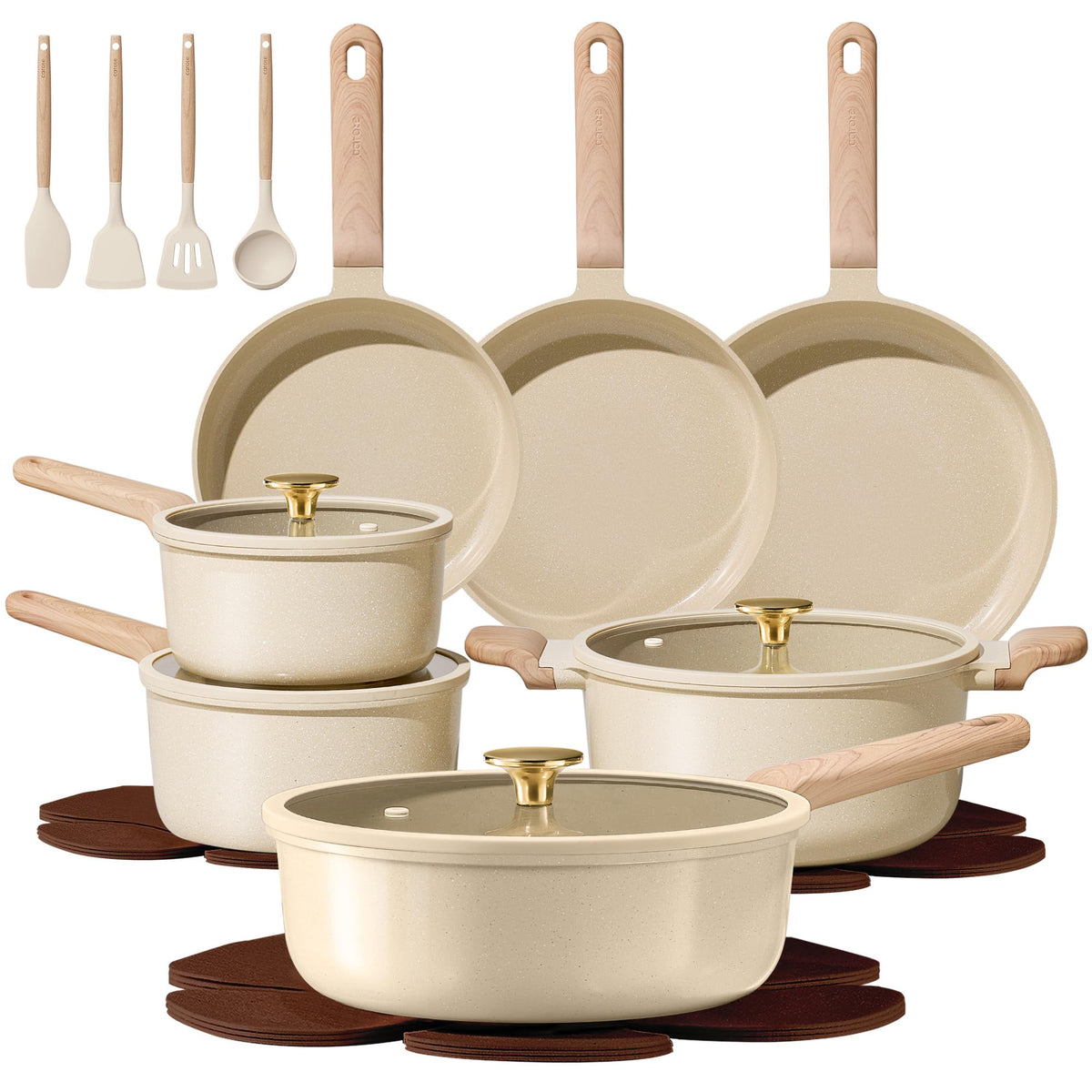 CAROTE 22pcs set full view shows versatile cookware for daily meals