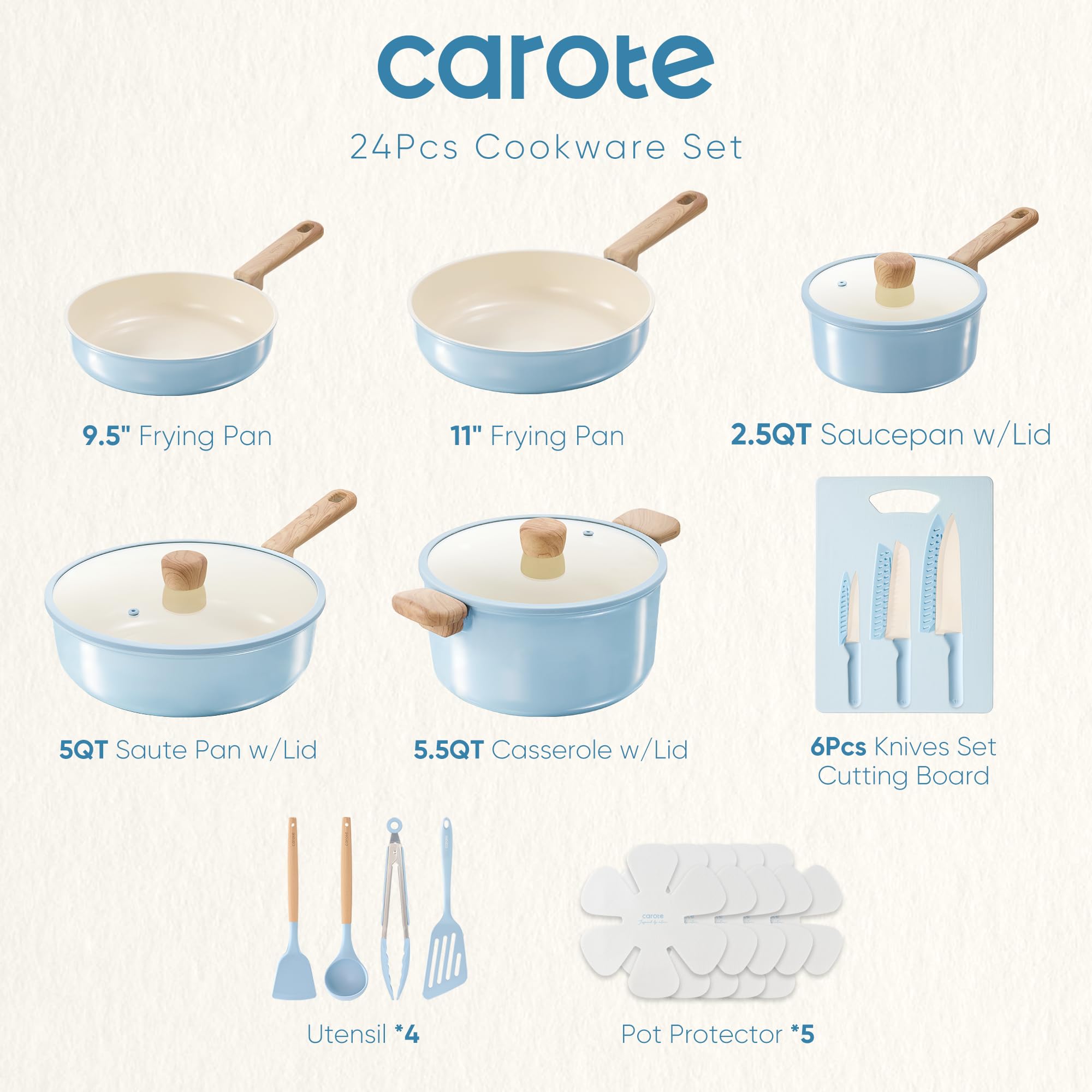 CAROTE 11-inch fry pan with even heat for uniform cooking.