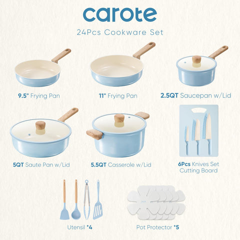 CAROTE 11-inch fry pan with even heat for uniform cooking.