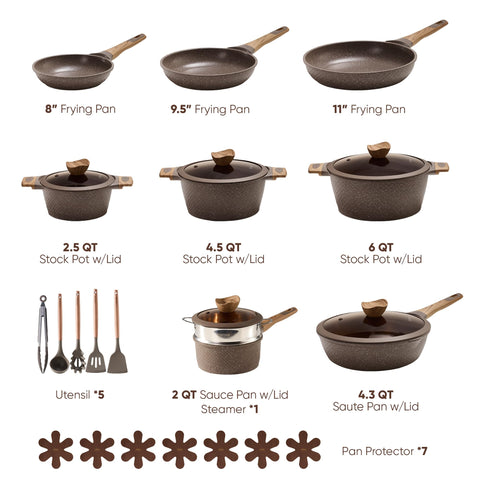 CAROTE 26-piece set lid collection, showing secure lids for heat retention.