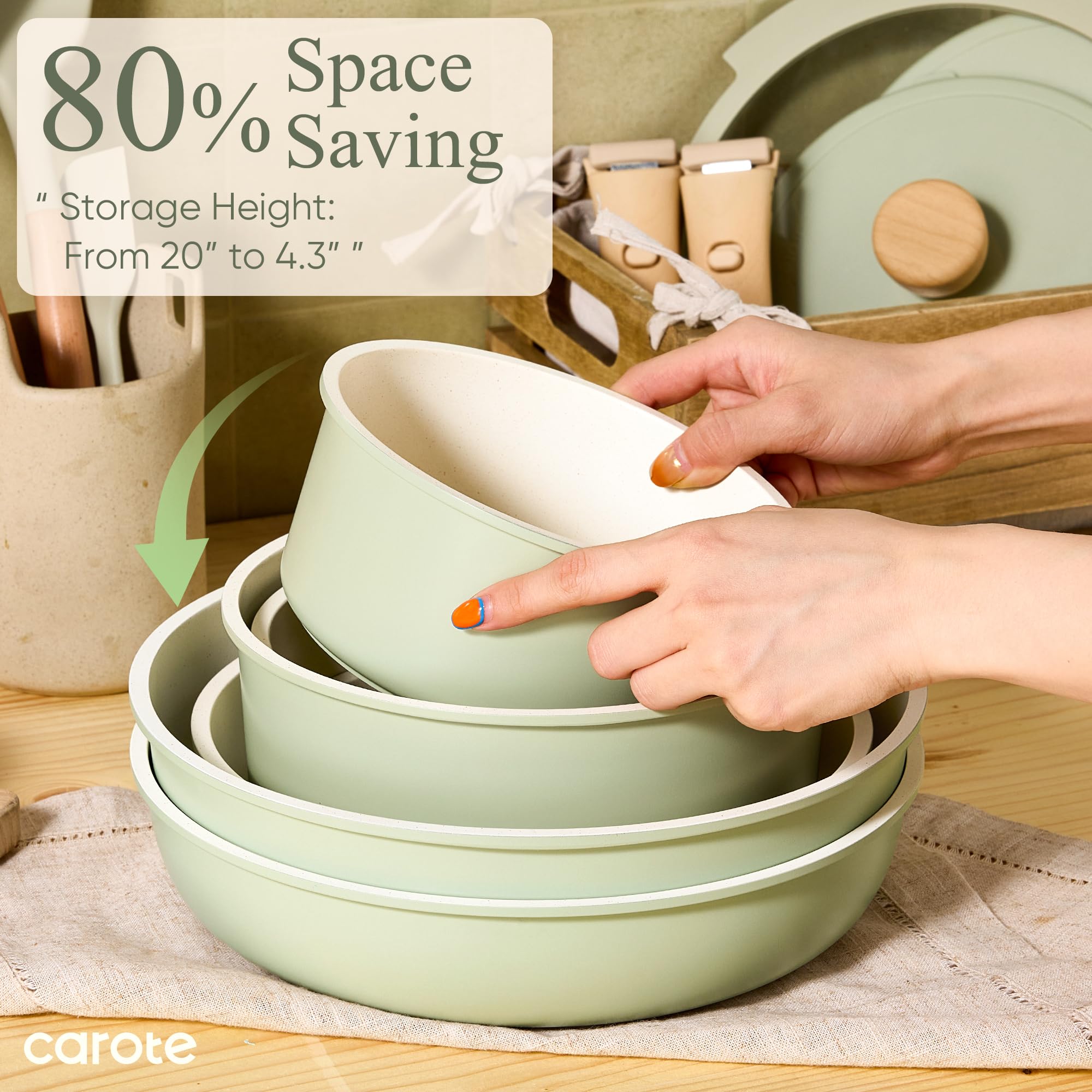 CAROTE 2qt and 3qt saucepans plus 4qt sauté pan for everyday meals.