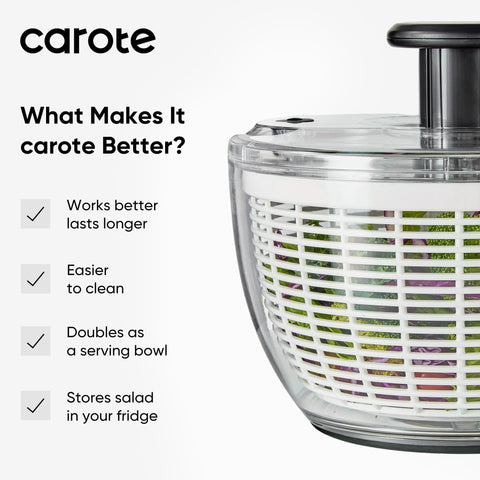 CAROTE 3.8 Qt salad spinner doubles as serving bowl and storage.