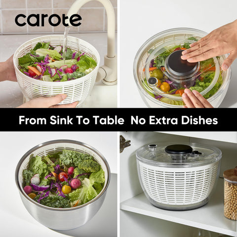 CAROTE 3.8 Qt salad spinner with non-slip base stays stable during use.