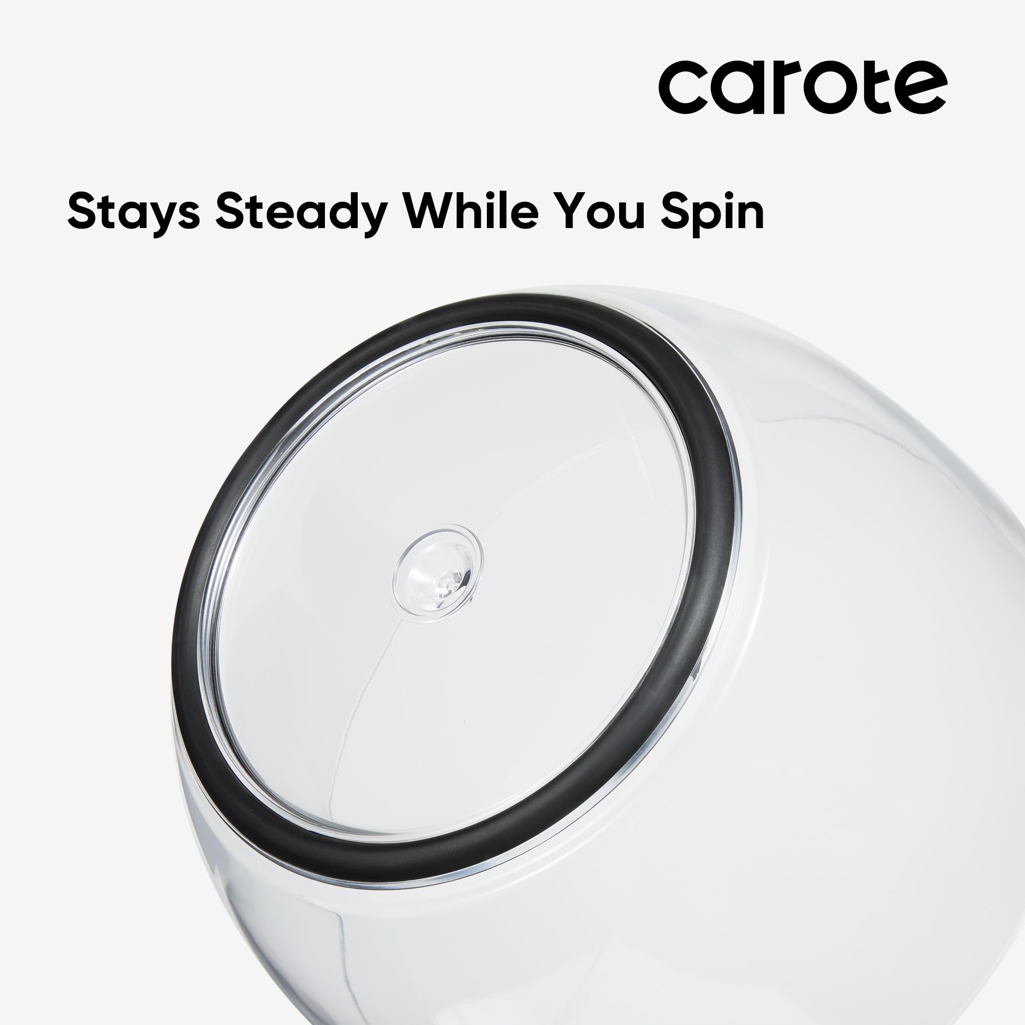 CAROTE 3.8 Qt salad spinner brake feature stops quickly to prevent splatter.