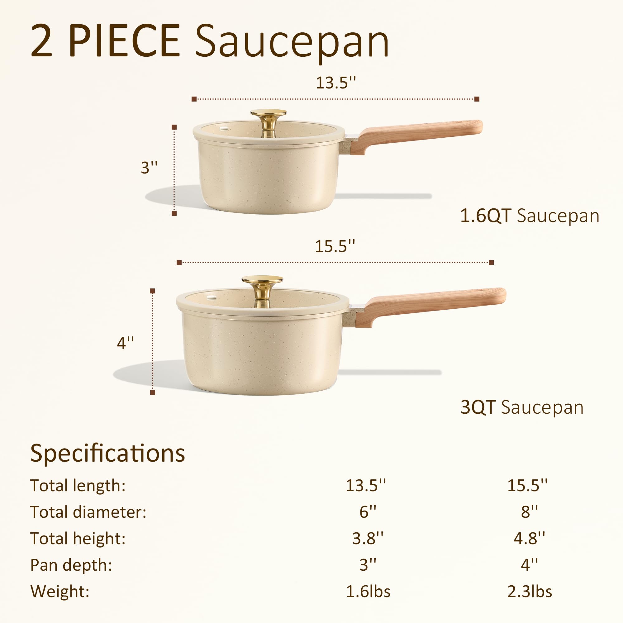 CAROTE 3.0Qt saucepan with lid for versatile sauces and sautés.