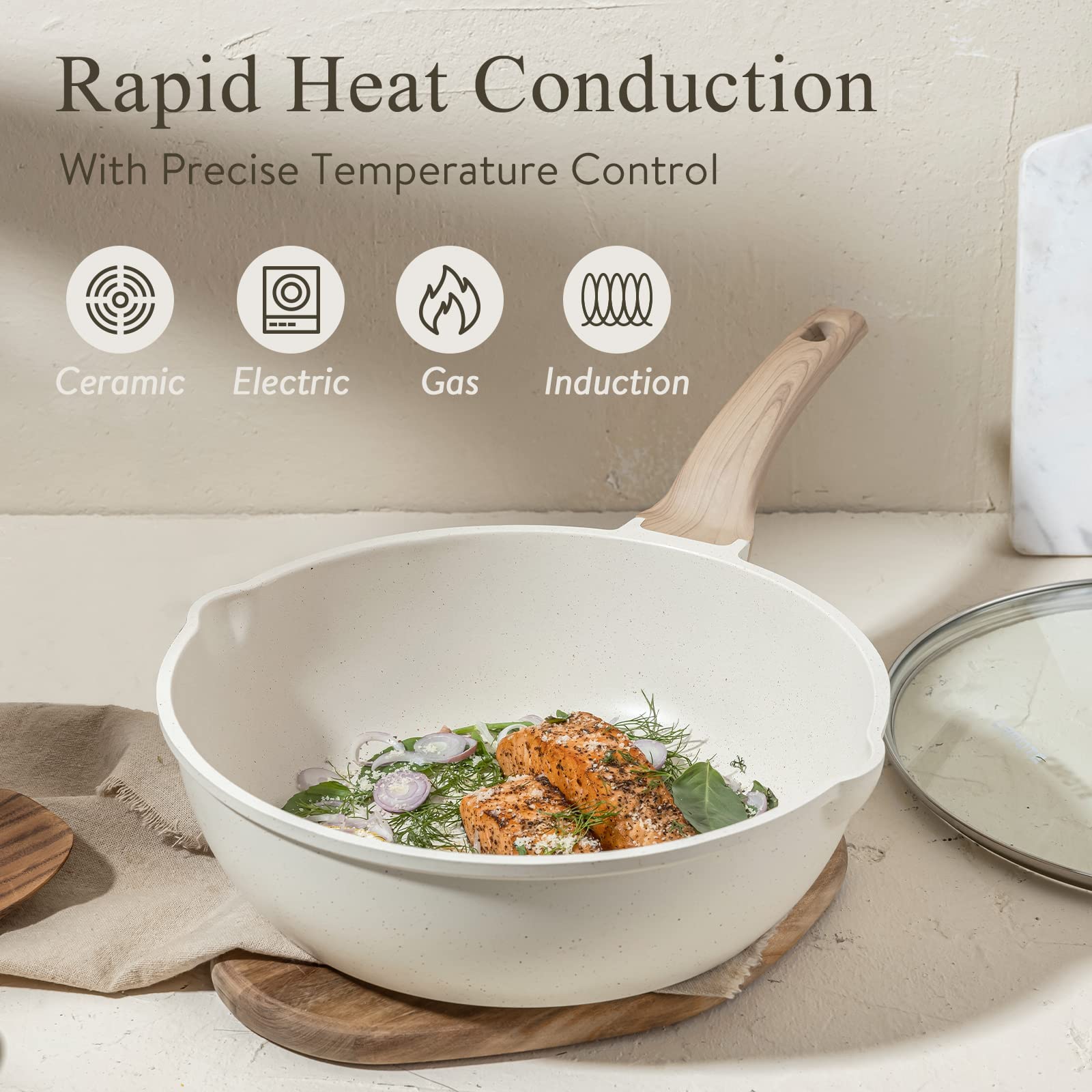 CAROTE 3-quart saucepan with lid enables sauce prep.