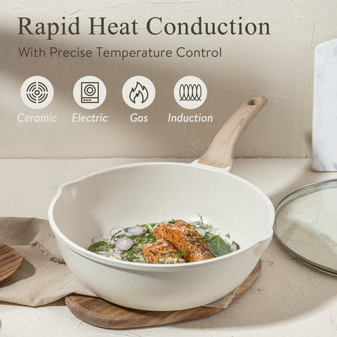 CAROTE 3-quart saucepan with lid enables sauce prep.