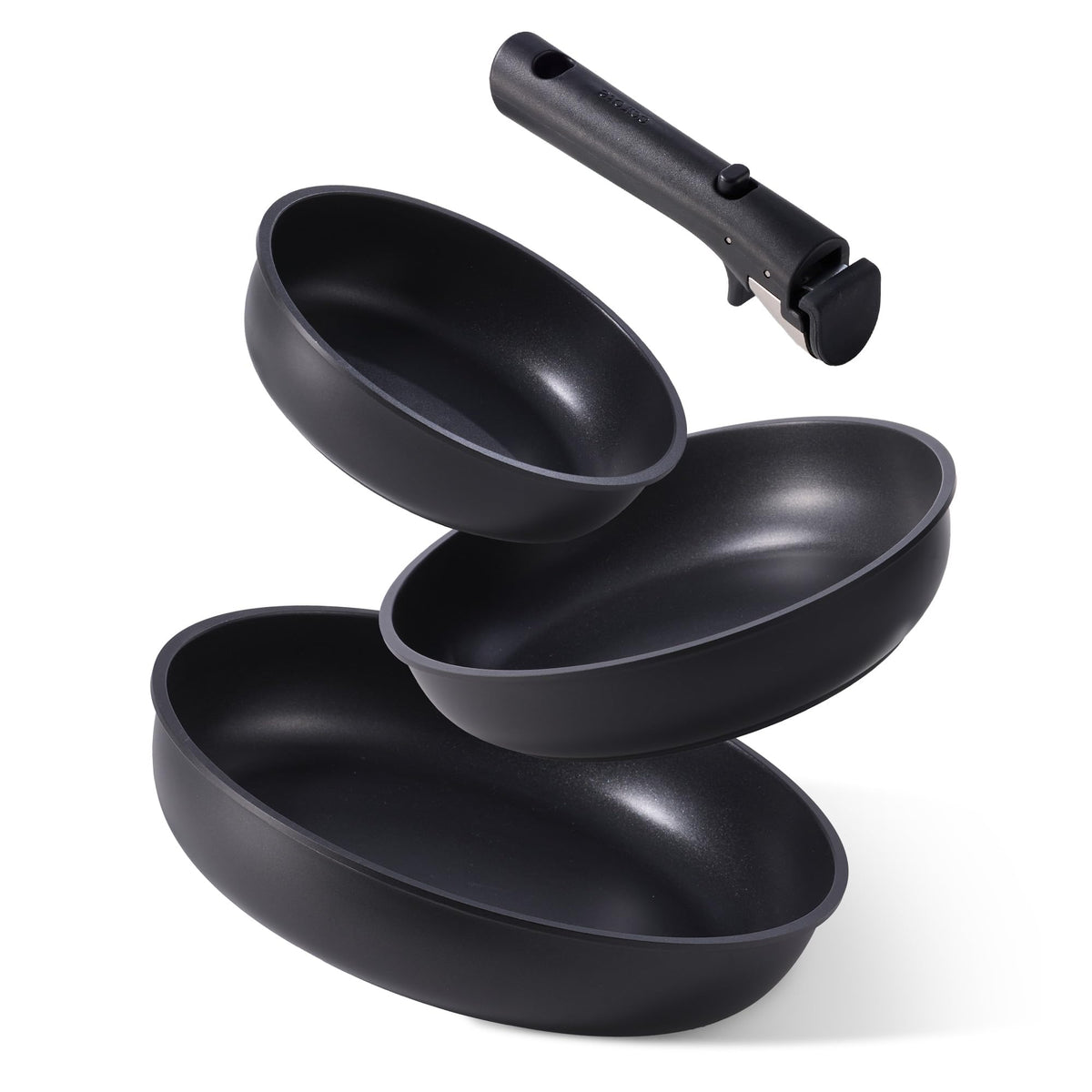 CAROTE 4pc nonstick frying pan set with detachable handle for space-saving storage