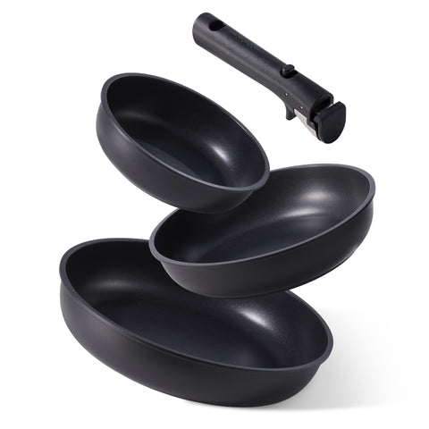 CAROTE 4pc nonstick frying pan set with detachable handle for space-saving storage