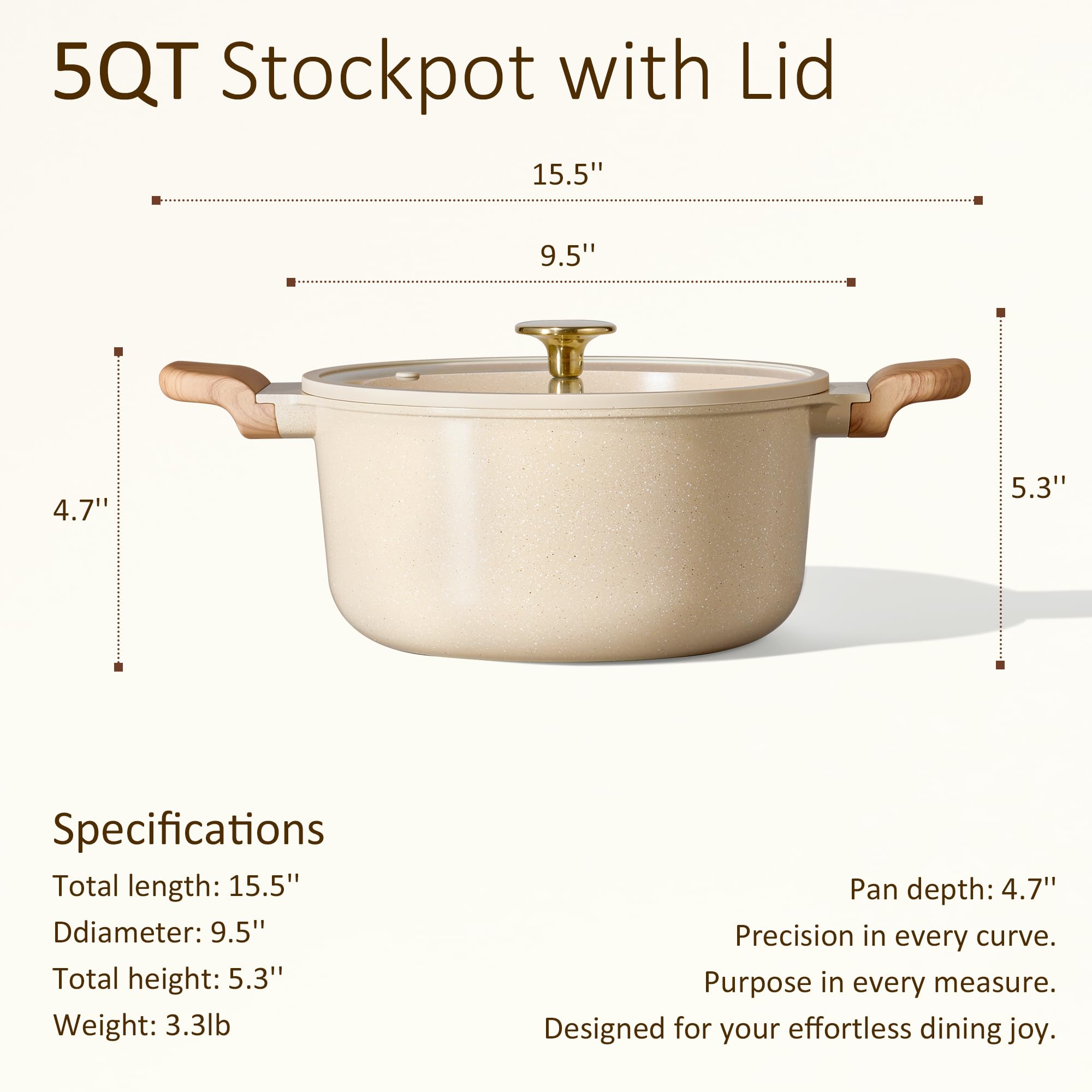 CAROTE 5 Qt stock pot side view on stovetop showing lid and handle