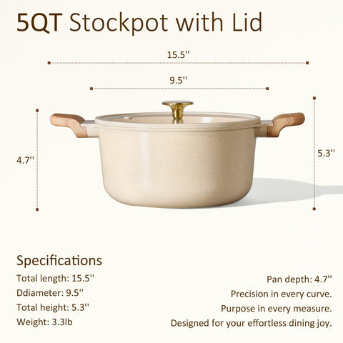 CAROTE 5 Qt stock pot side view on stovetop showing lid and handle