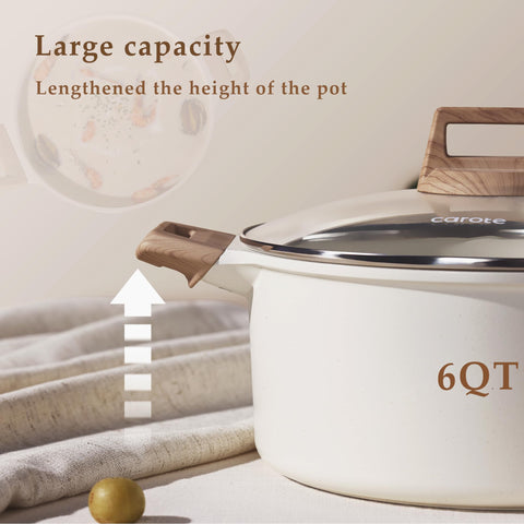 CAROTE even-heating base evenly distributes heat for thorough cooking.