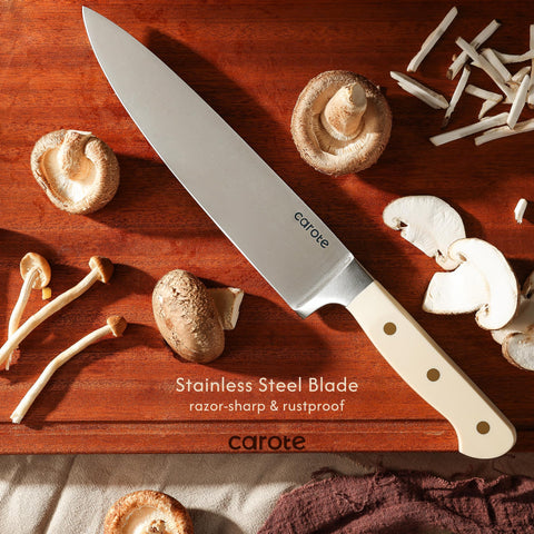CAROTE 7-inch santoku knife for chopping vegetables and proteins.