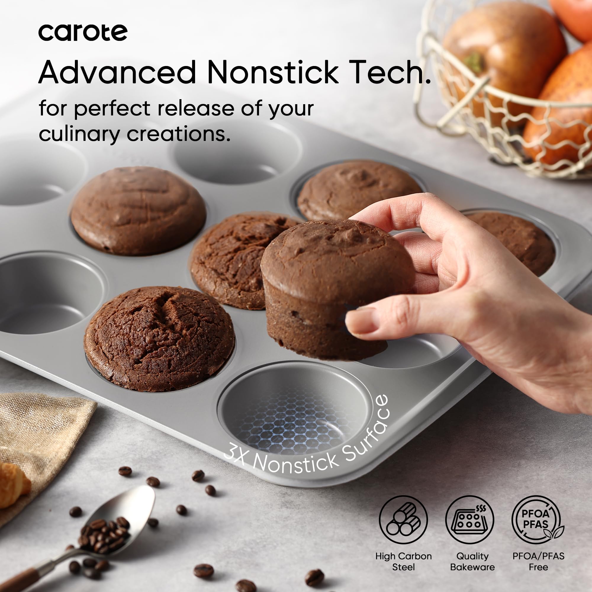 CAROTE 6-cup muffin pan for golden cupcakes and easy release
