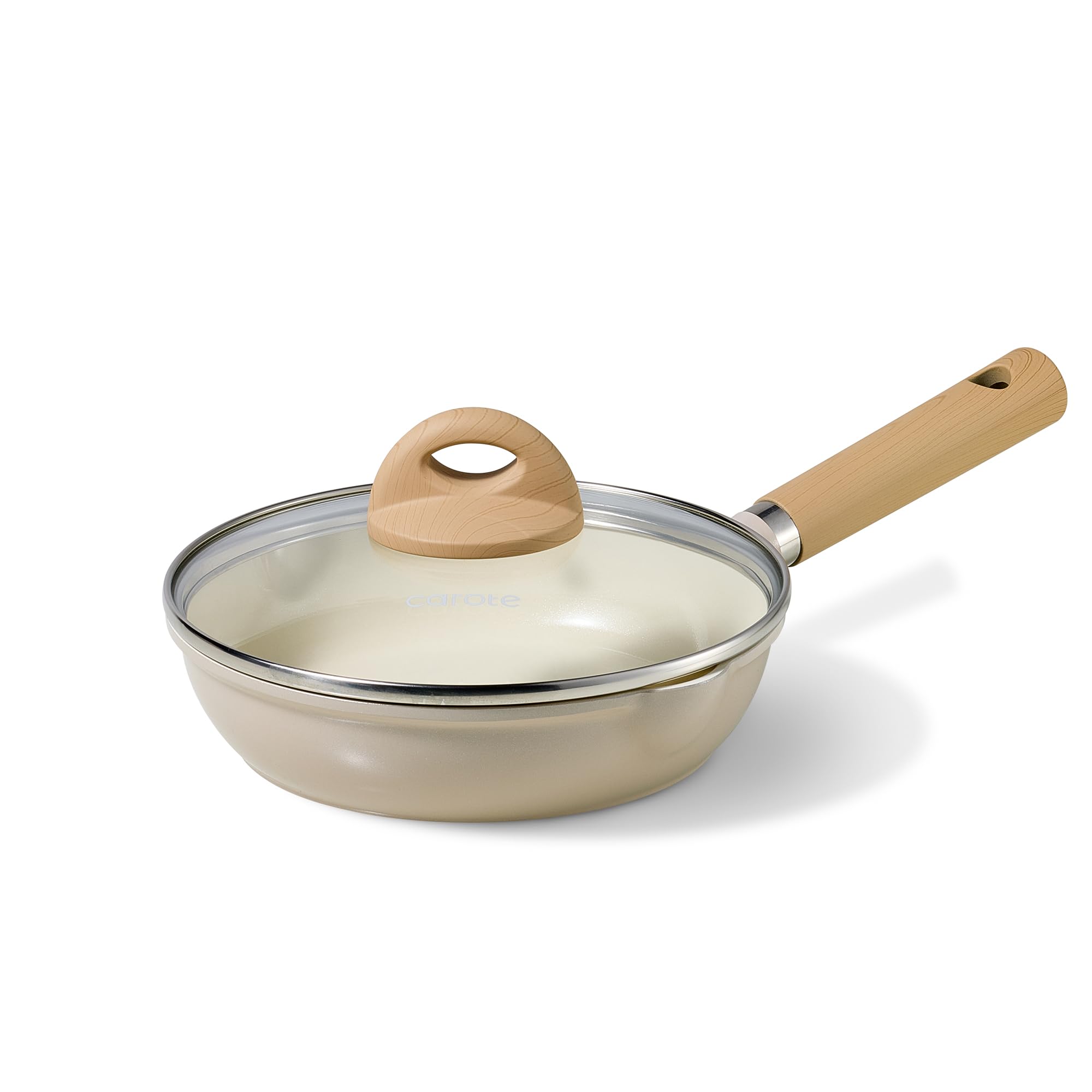 CAROTE 8-inch ceramic frying pan with lid ready for quick weeknight meals