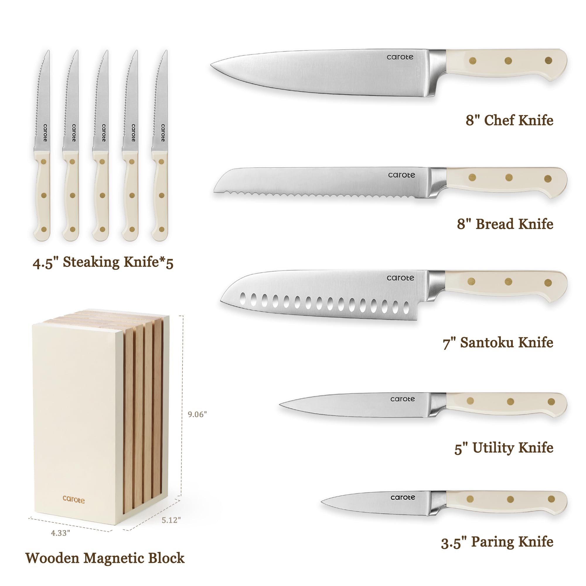 CAROTE 8-inch chef knife blade for precise, clean slicing.