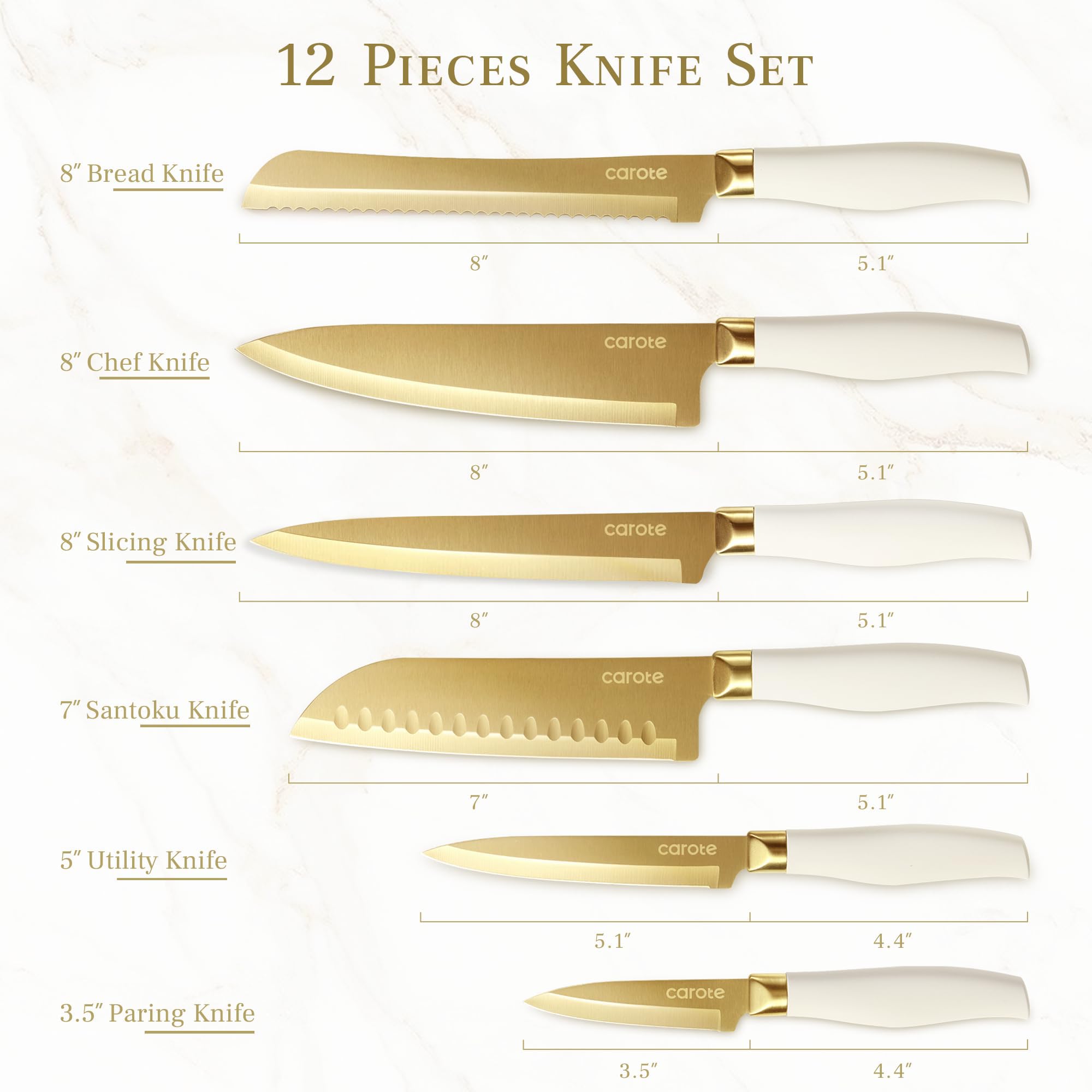 CAROTE 8in chef knife close-up with razor-sharp edge for effortless chopping