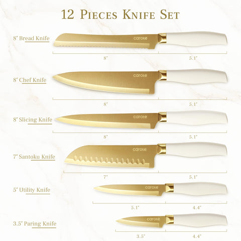 CAROTE 8in chef knife close-up with razor-sharp edge for effortless chopping
