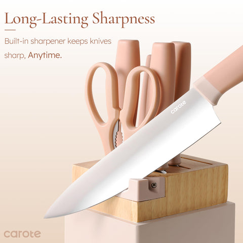 CAROTE 8-inch bread knife pink blade for crusts and soft interiors.