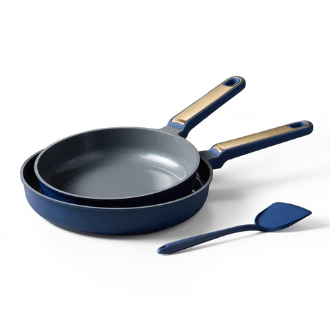 CAROTE 9.5-inch ceramic frying pan in blue with even heat distribution for versatile cooking