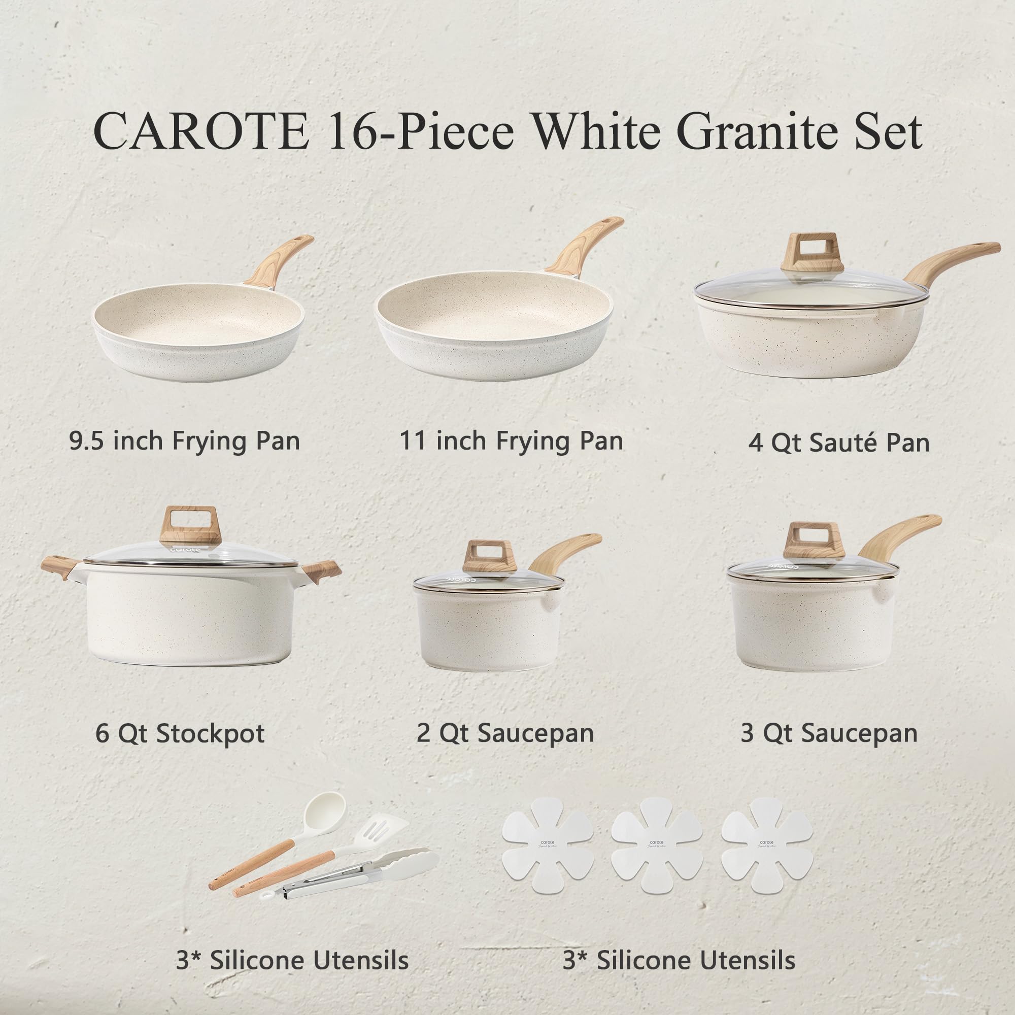 CAROTE 9.5-inch granite nonstick fry pan, easy release during cooking.