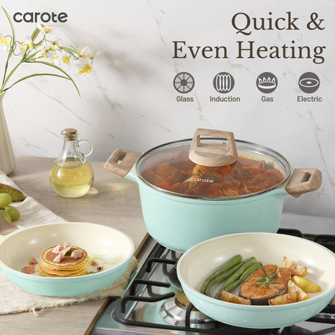CAROTE 9.5in and 11in fry pans suitable for searing and sautéing.