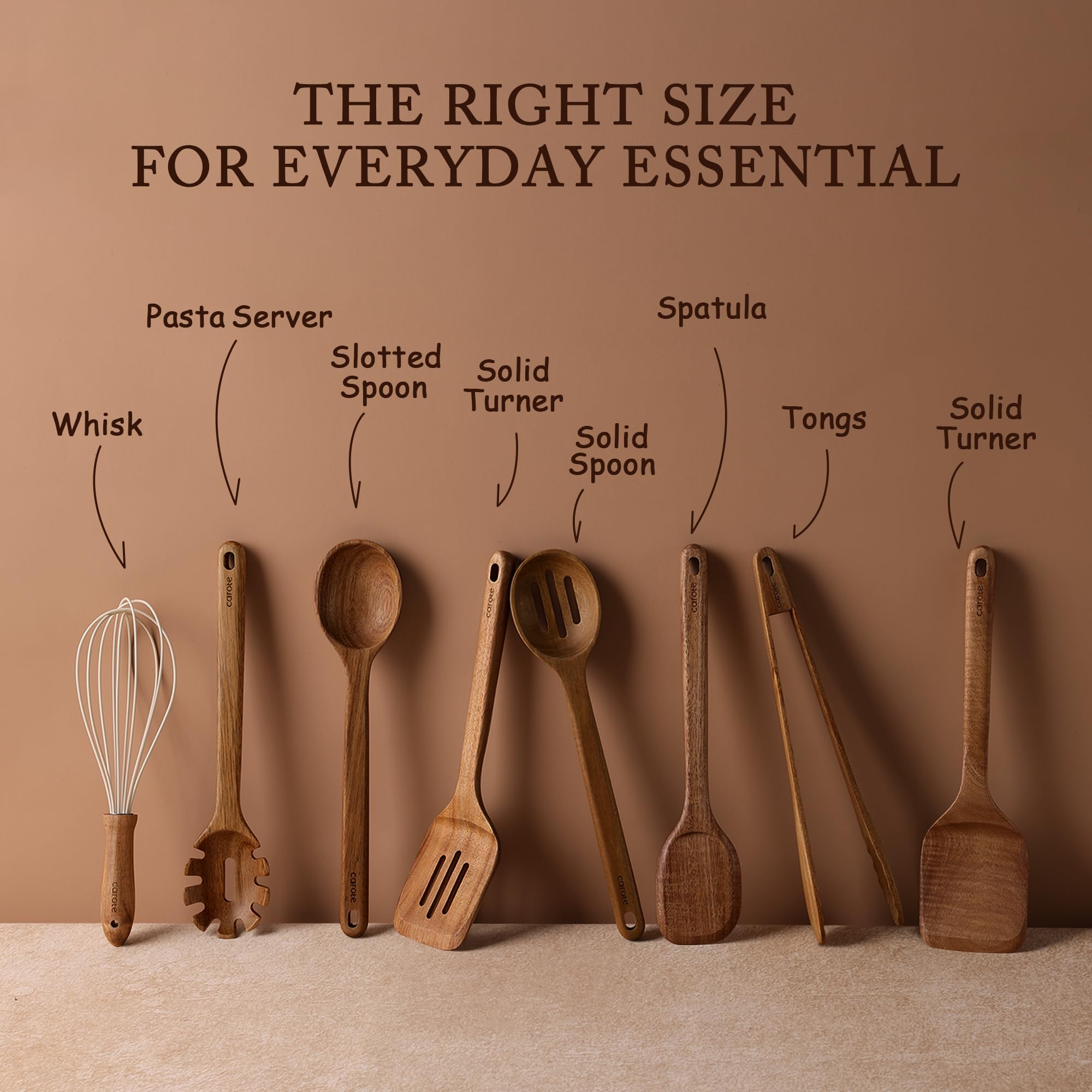 CAROTE acacia wood solid turner with comfortable grip for flipping