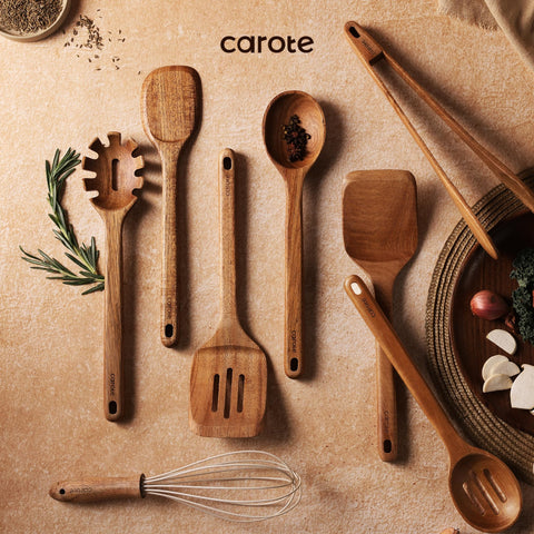 CAROTE acacia wood tongs sturdy grip for safe serving