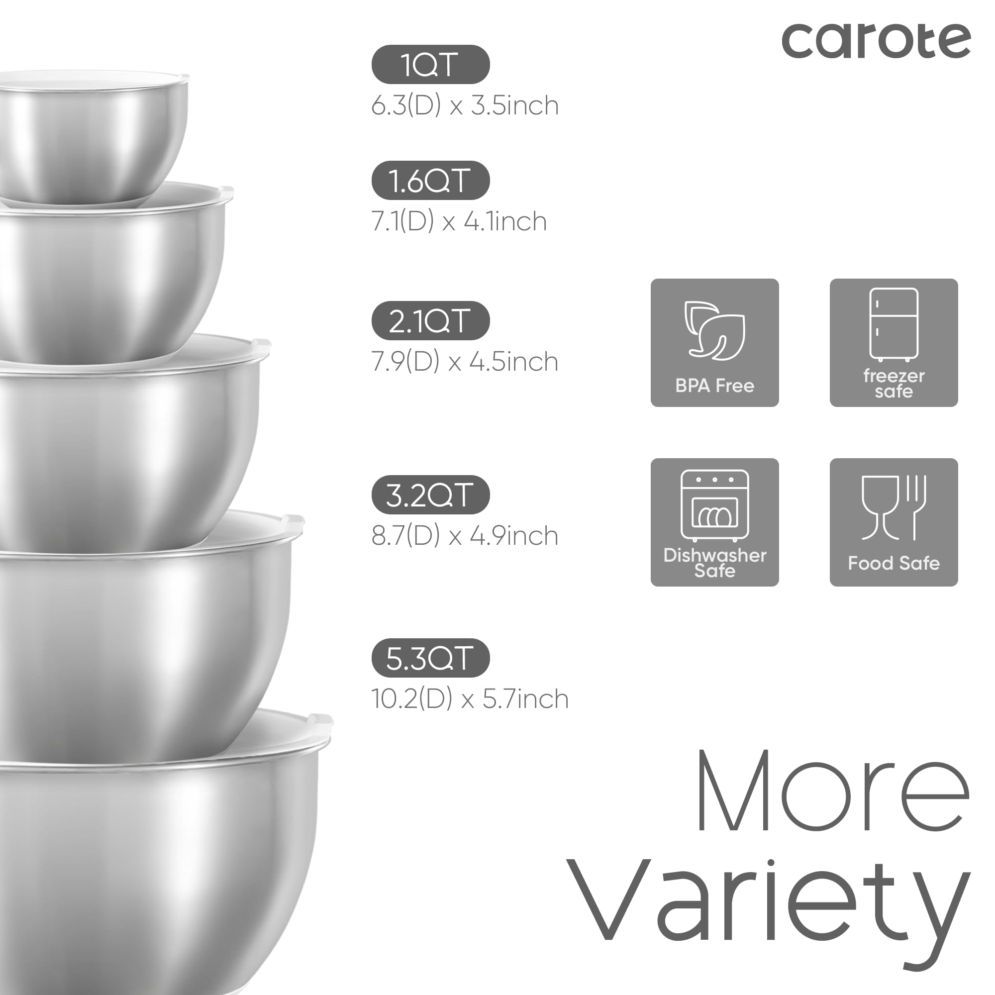 CAROTE airtight lids on nesting bowls keep ingredients fresh and reduce mess.