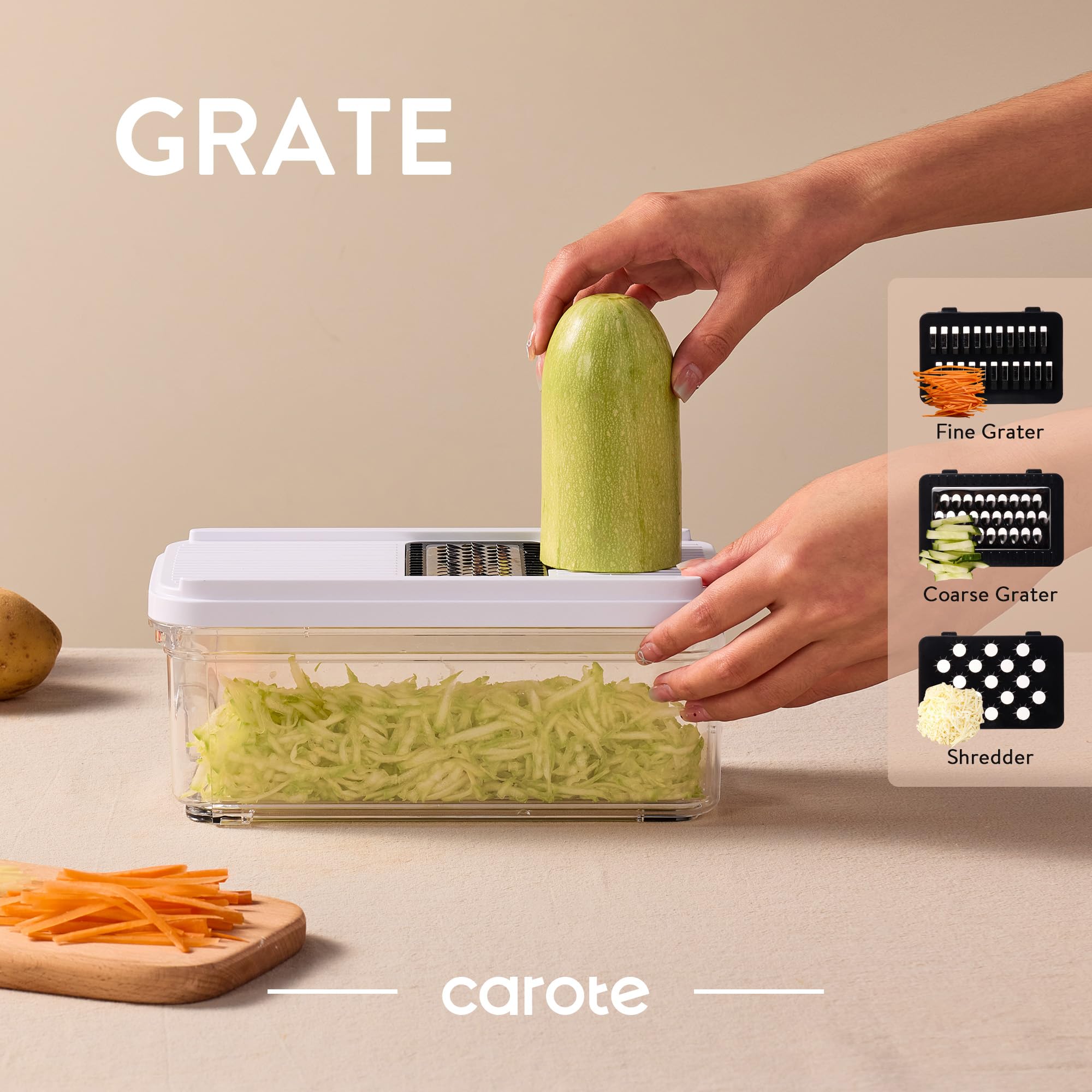 CAROTE blade lock secures blades during switching for safer use.