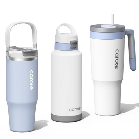 CAROTE blue 32oz straw tumbler for desk and car hydration