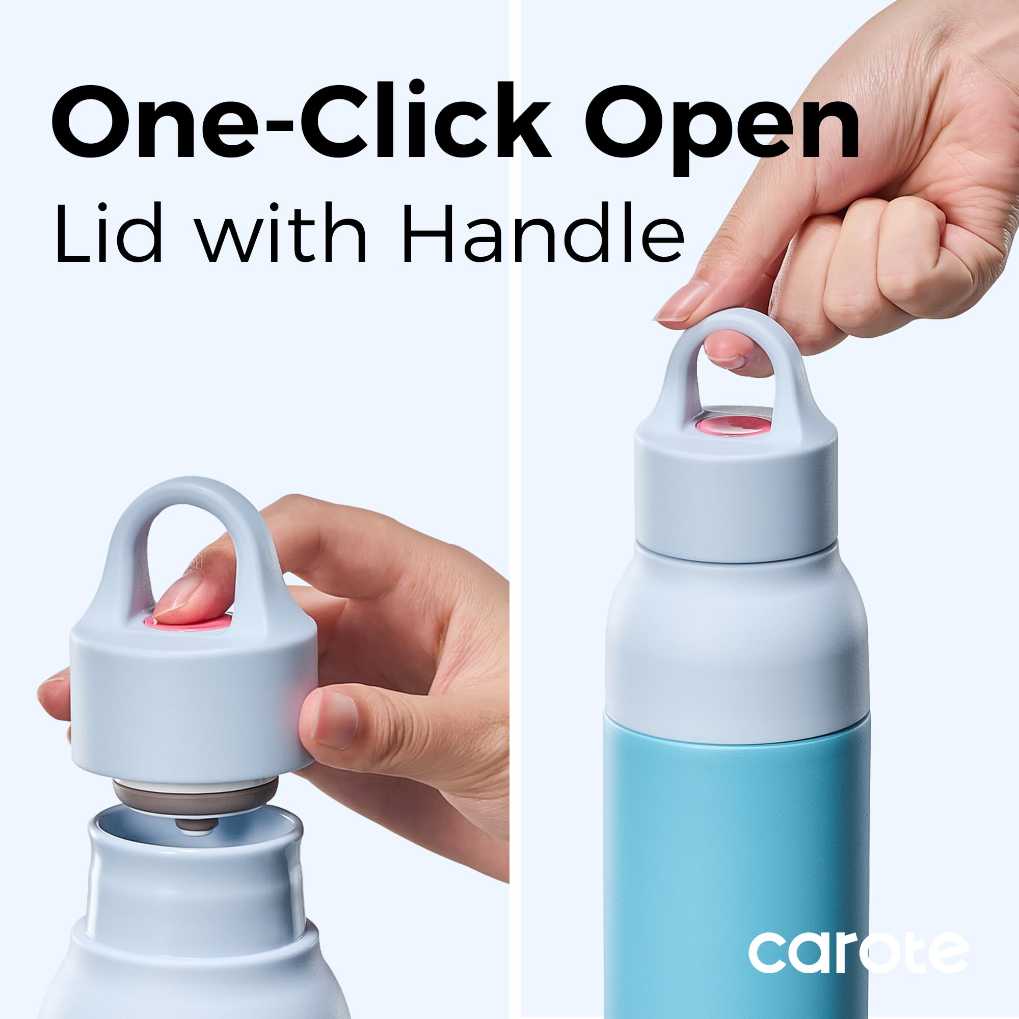 CAROTE bottle wide-mouth-ice-guard for easy ice cubes and smooth sipping.