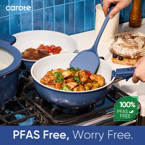 CAROTE camping-ready cookware set fits RV kitchens for outdoor meals.