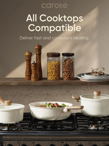 CAROTE ceramic cookware 16pcs induction-compatible base ensures fast, even heating