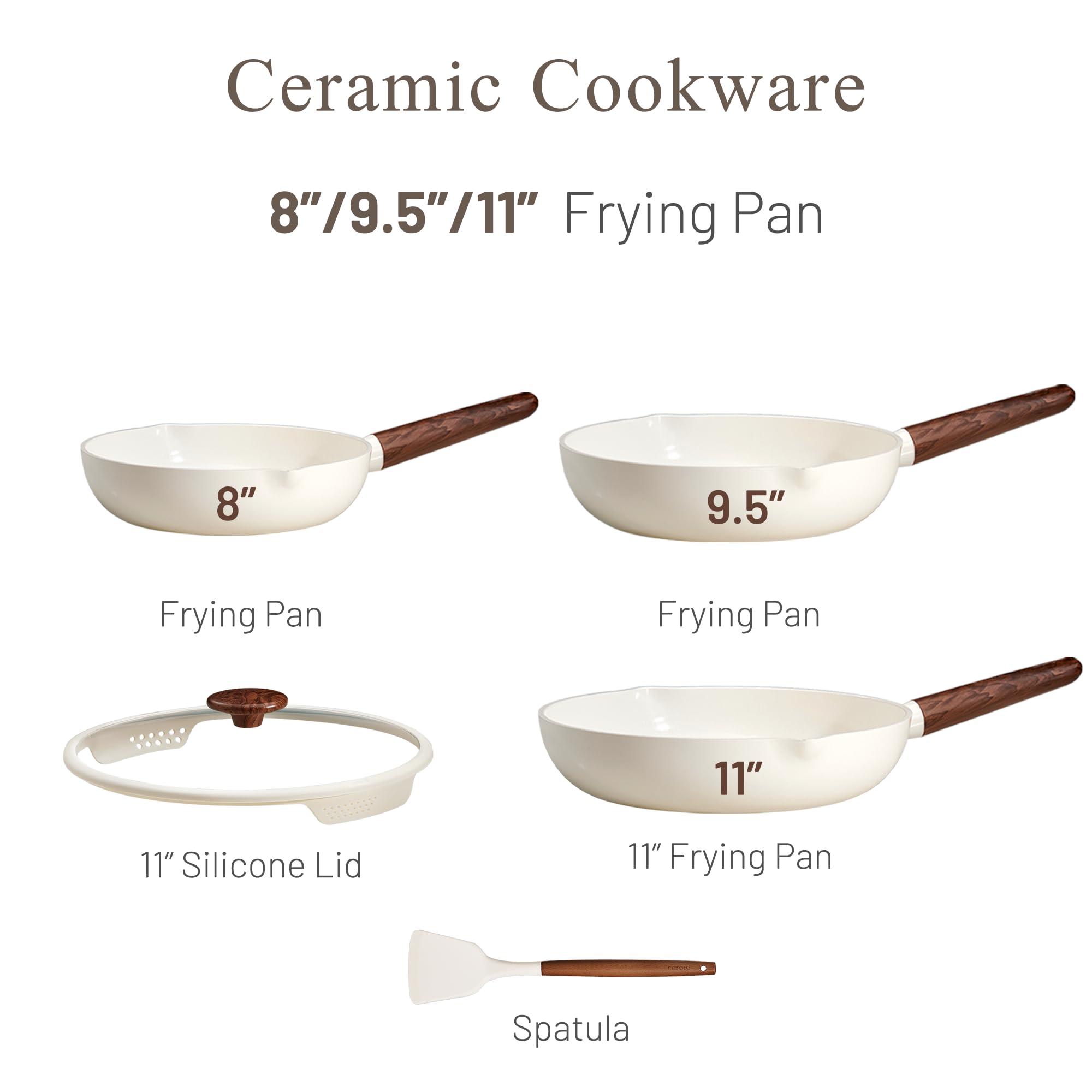 CAROTE 11-inch ceramic pan offers ample space for family meals and searing.