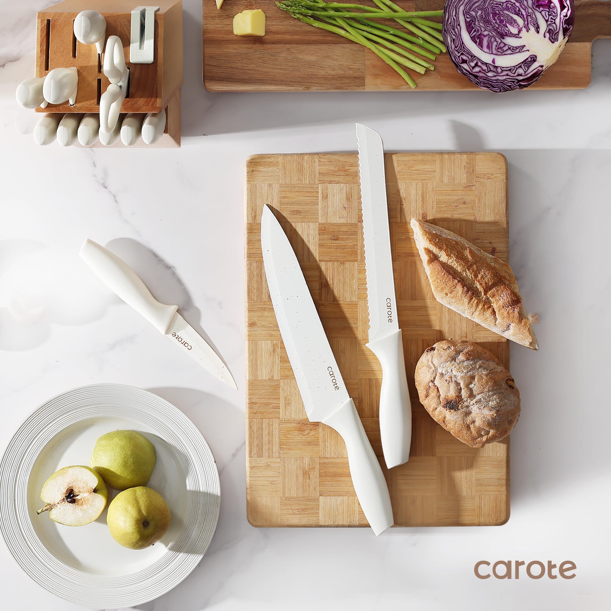 CAROTE chef knife ceramic-coated for effortless chopping and prep.