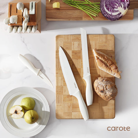 CAROTE chef knife ceramic-coated for effortless chopping and prep.