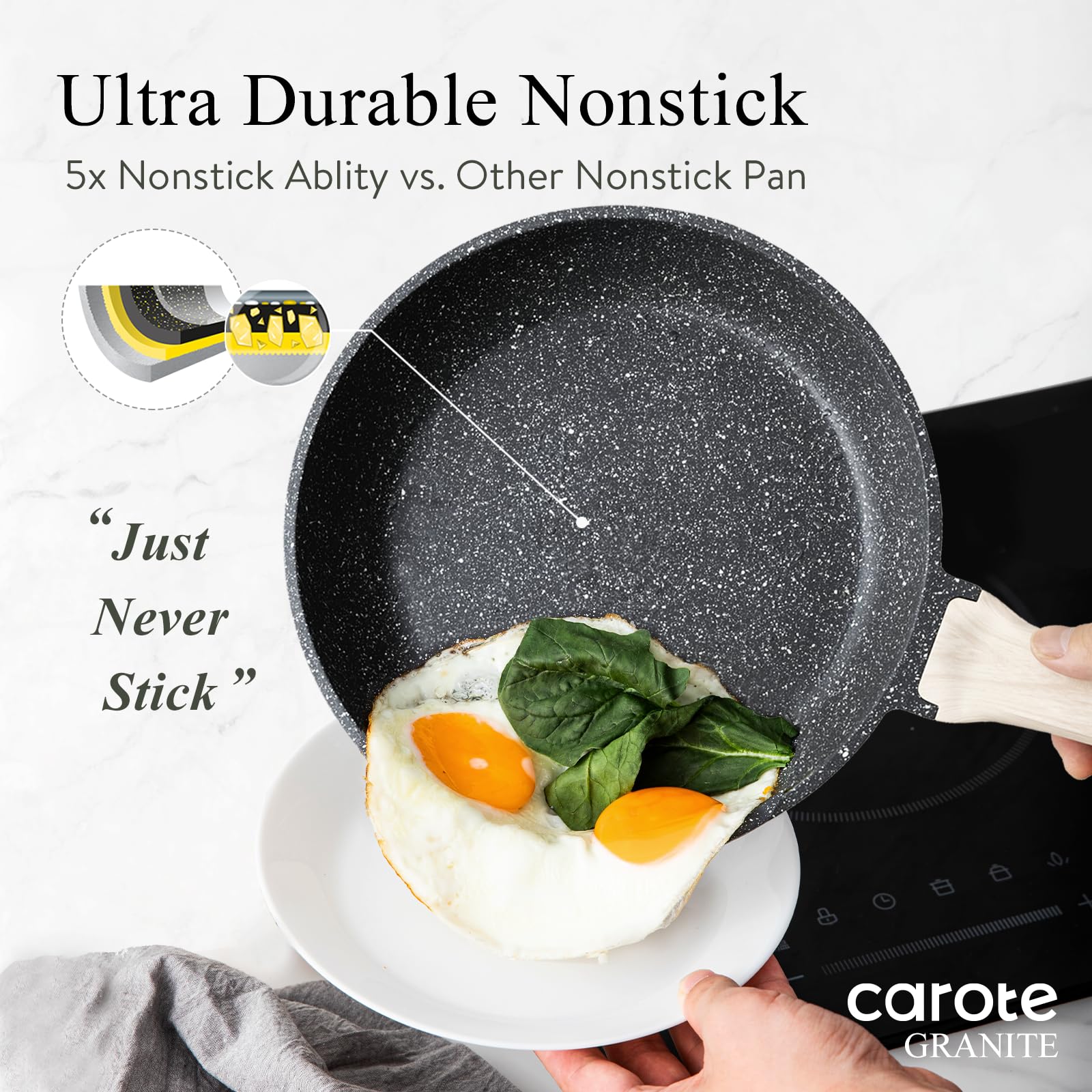 CAROTE 12in pan with induction-base for even heating across cooktops