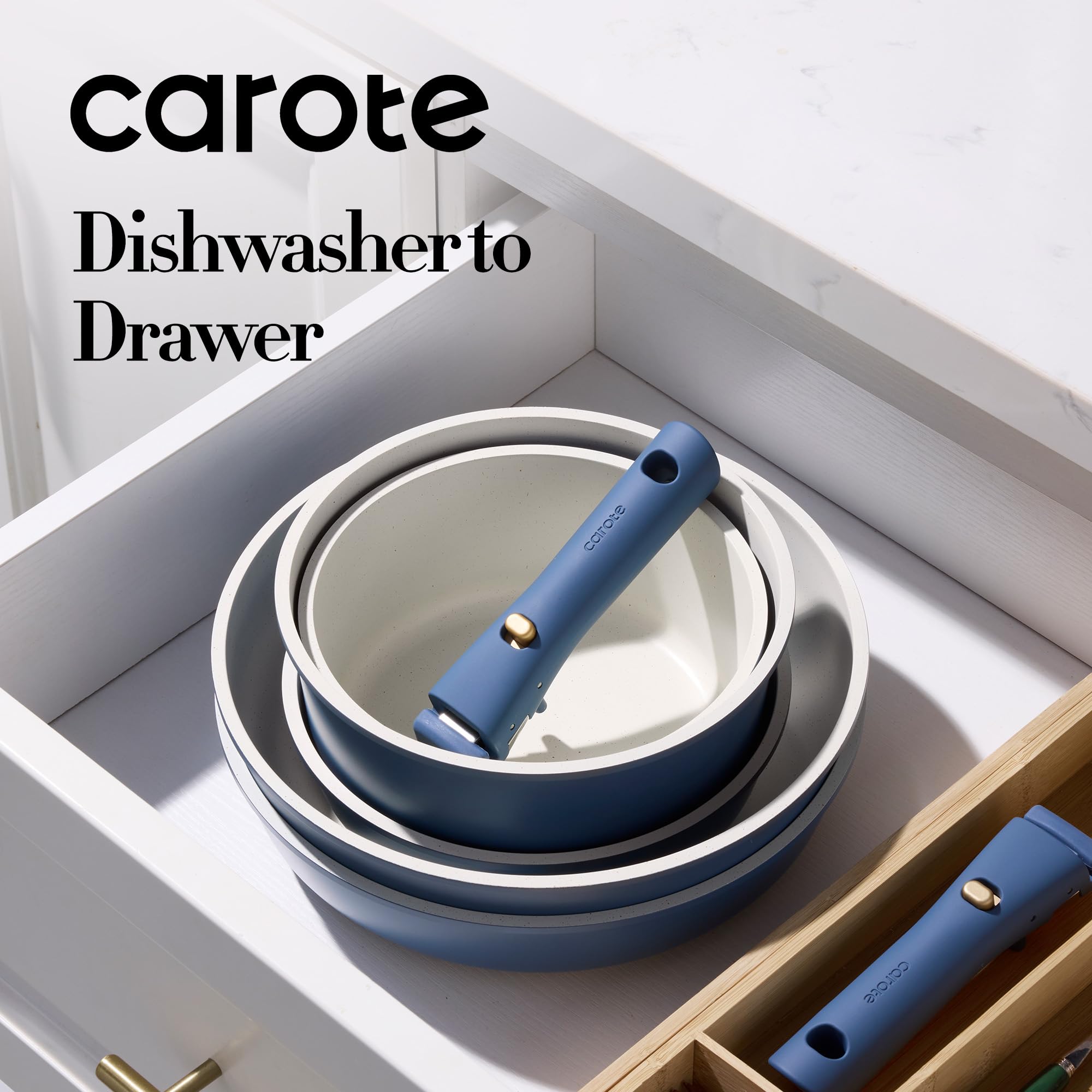 CAROTE compact stackable design reduces cabinet clutter while keeping essentials accessible.
