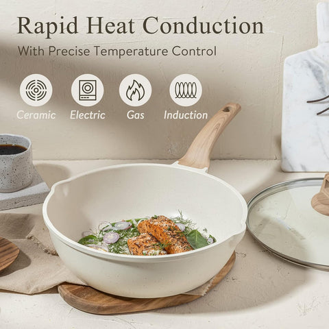 CAROTE deep saute pan with wooden handle for comfortable grip
