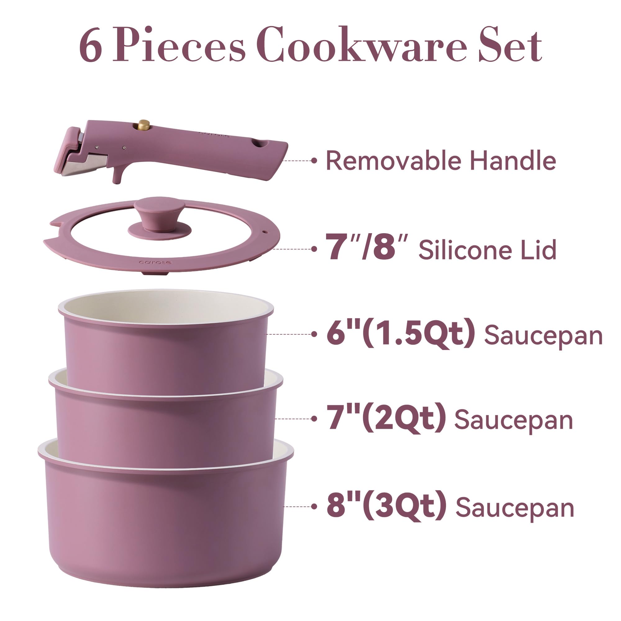 CAROTE detachable-handle 2qt saucepan purple, secure grip and easy transfer from stove to oven