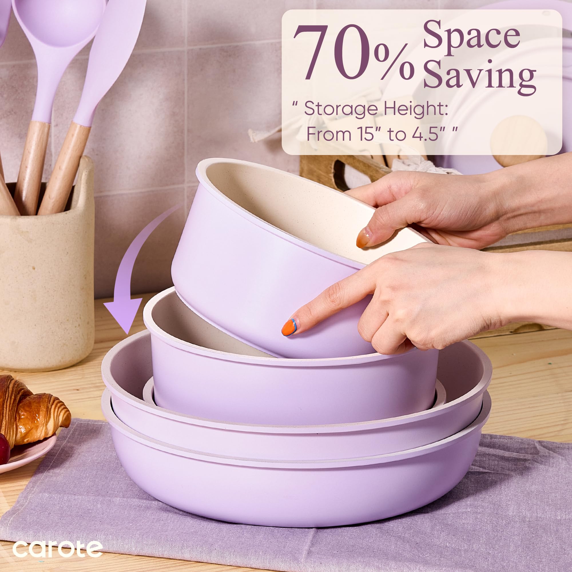 CAROTE detachable handle attached securely during flexible cooking.