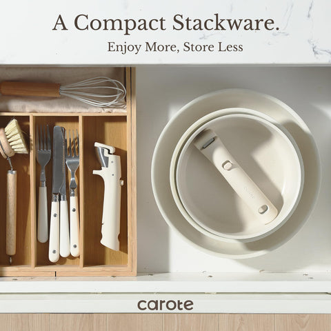 CAROTE detachable-handle pair enables seamless oven-to-table versatility.