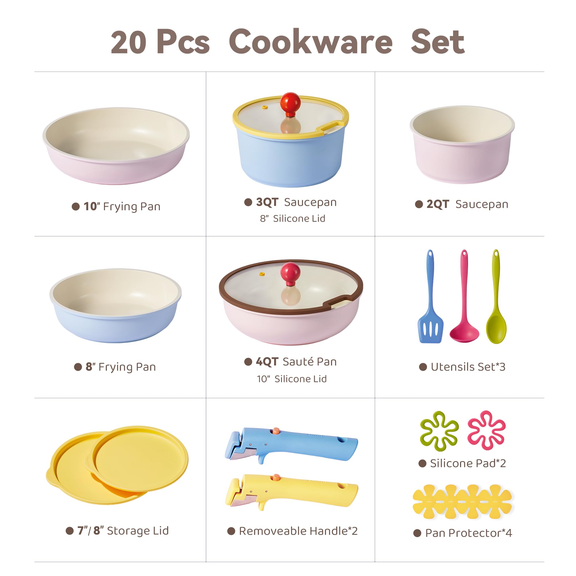 CAROTE detachable-handle pots and pans for space-saving kitchen organization
