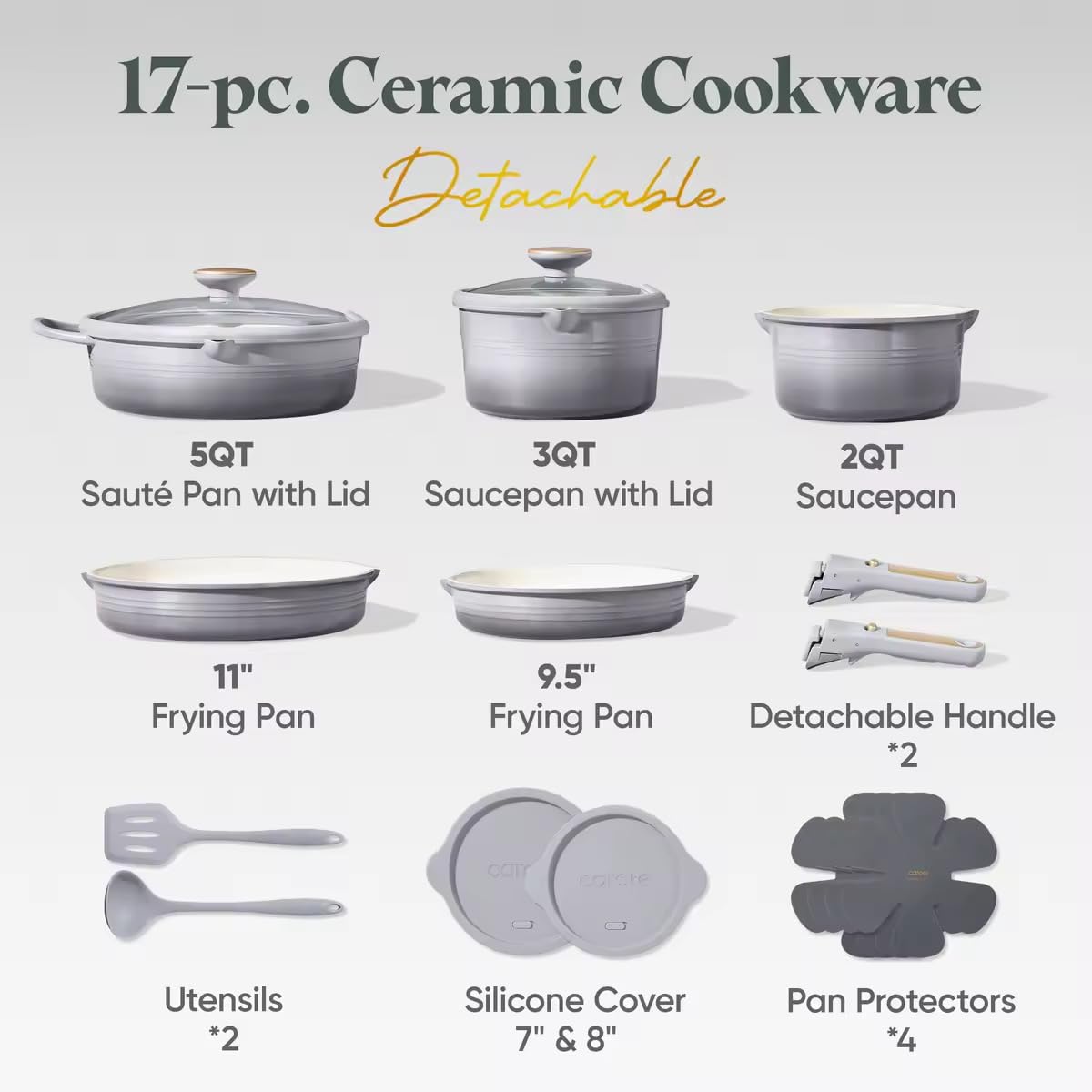 CAROTE detachable-handle design focus, showing secure grip for stovetop to oven transitions