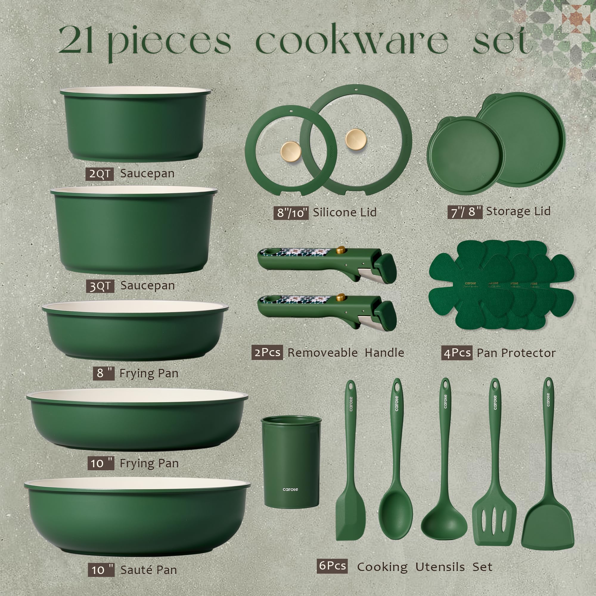 CAROTE detachable handles cookware for easy storage and compact kitchen organization.
