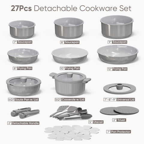 CAROTE detachable handles system enables easy stove-to-oven transitions and storage.