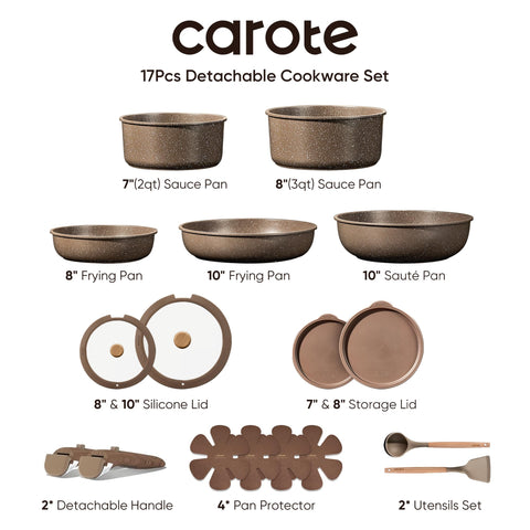 CAROTE detachable handles enable easy transfer from stove to oven